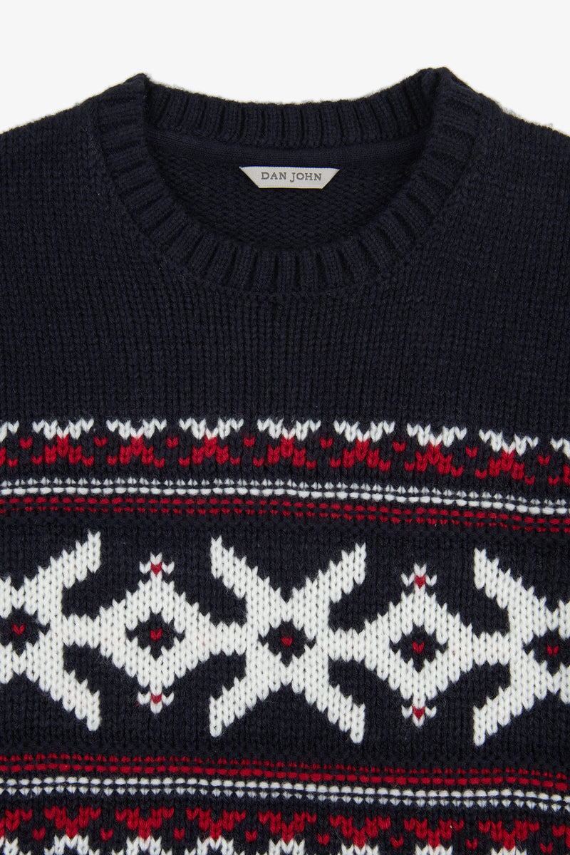 Maglia girocollo jacquard Christmas blu-Dan John