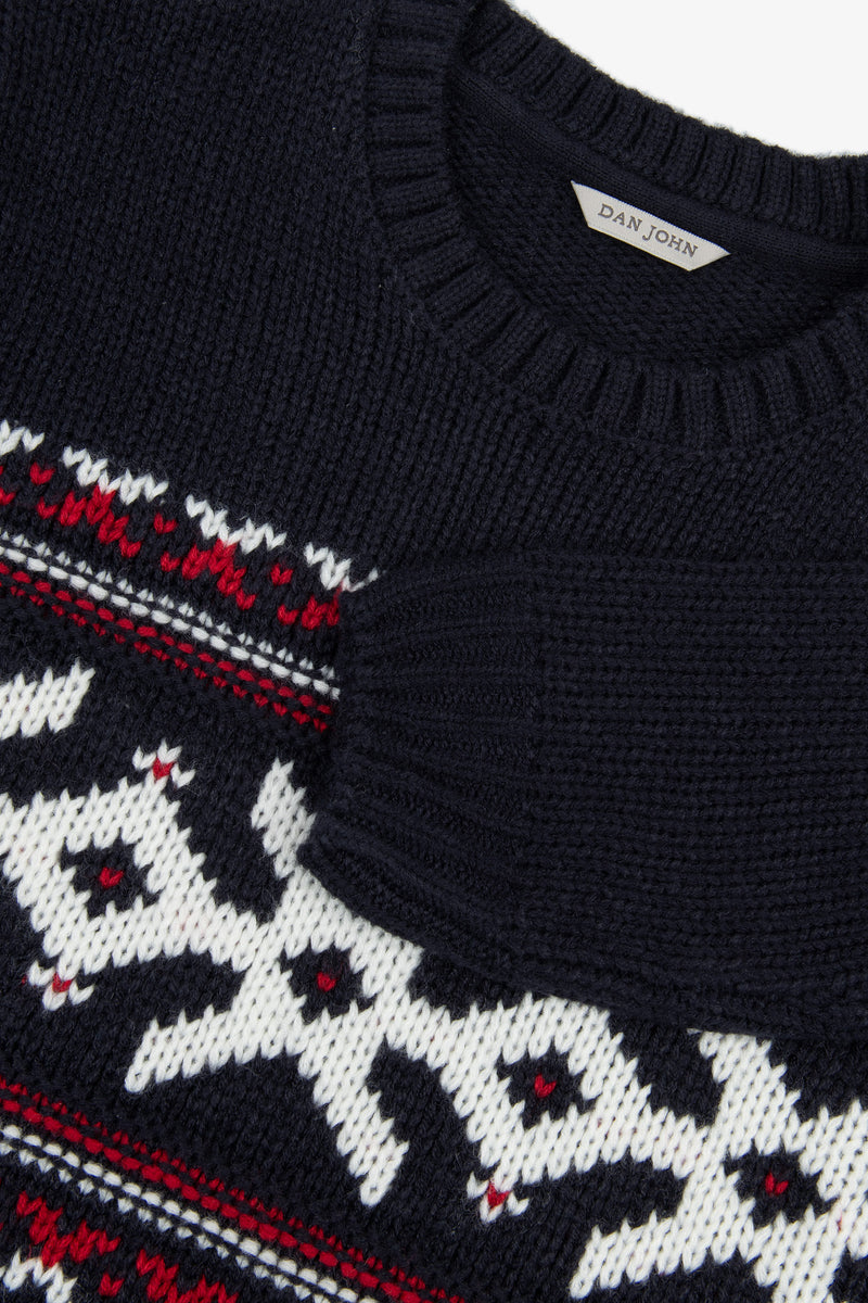 Maglia girocollo jacquard Christmas blu-Dan John