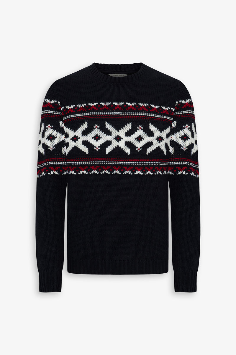 Maglia girocollo jacquard Christmas blu-Dan John
