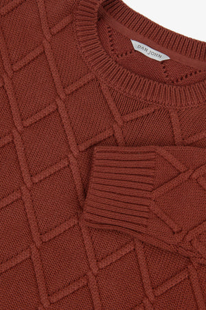 Pull ras du cou aran terracotta