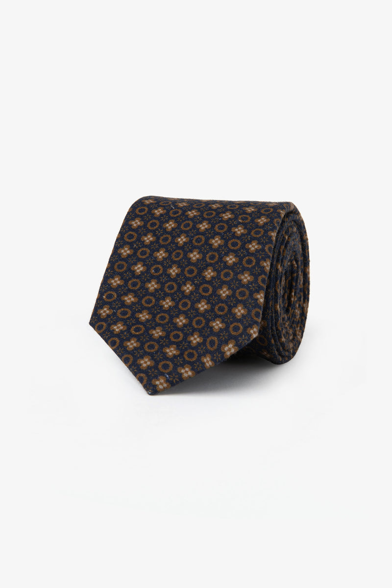 Cravatta stampa fiore e cerchio blu-Dan John