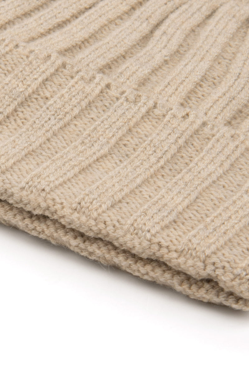 Bonnet beanie beige en côtes anglaises