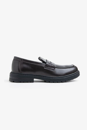 Brown split vamp loafers