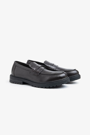 Brown split vamp loafers