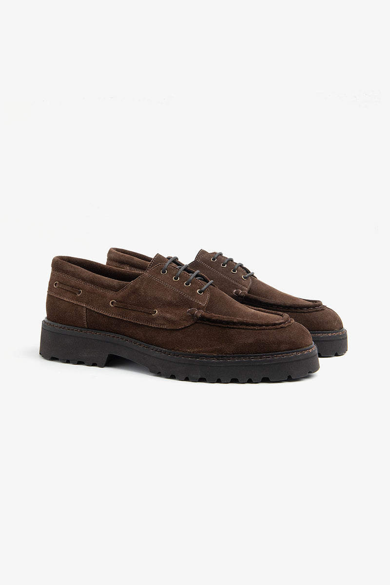 Scarpa da barca in suede cognac