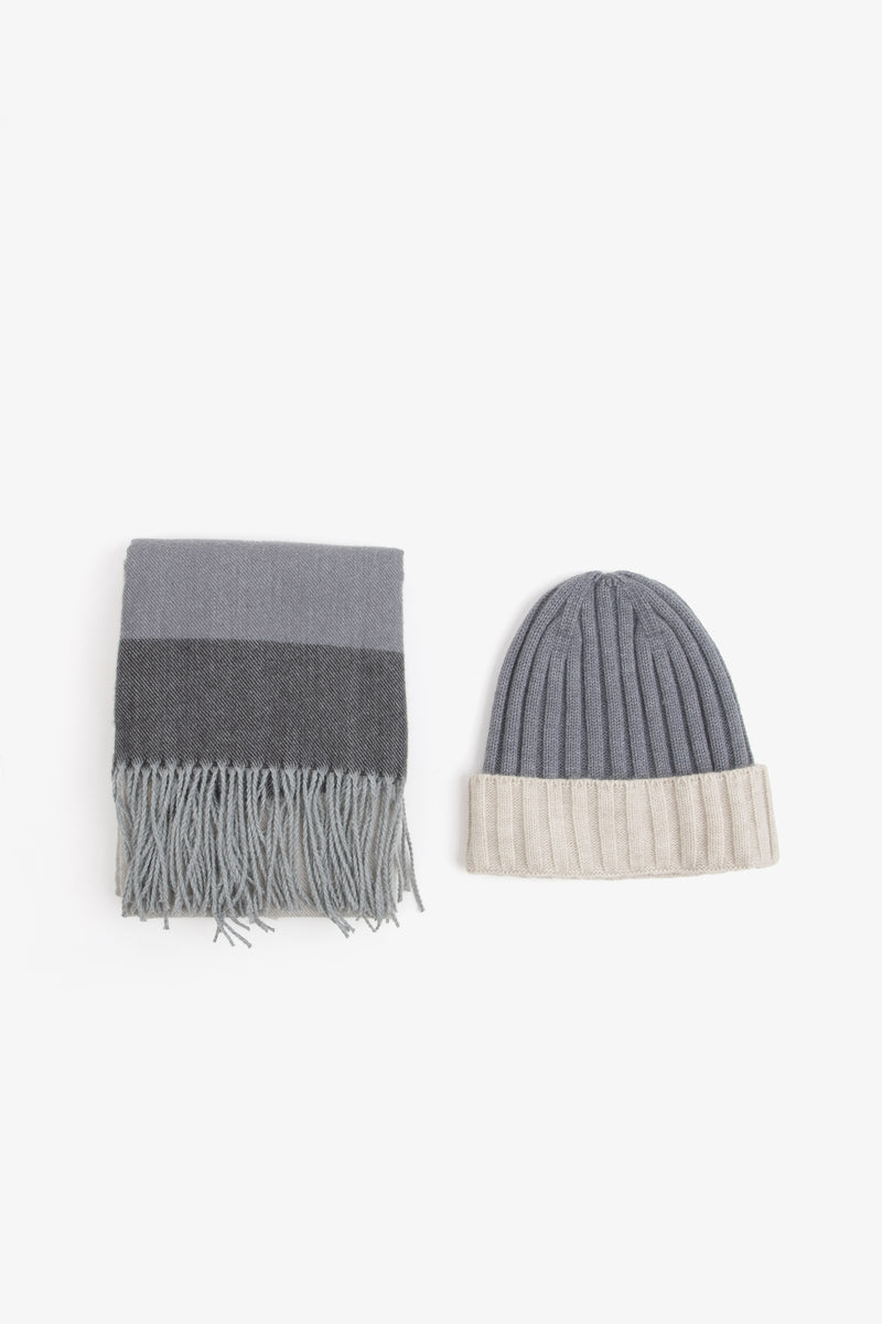 Kit sciarpa e cappello beanie bicolore grigio
