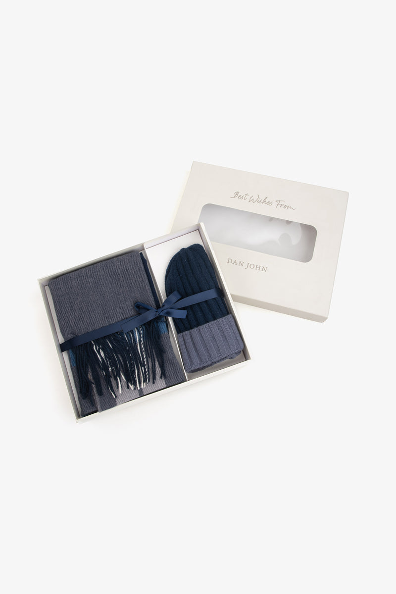 Kit sciarpa e cappello beanie bicolore blu