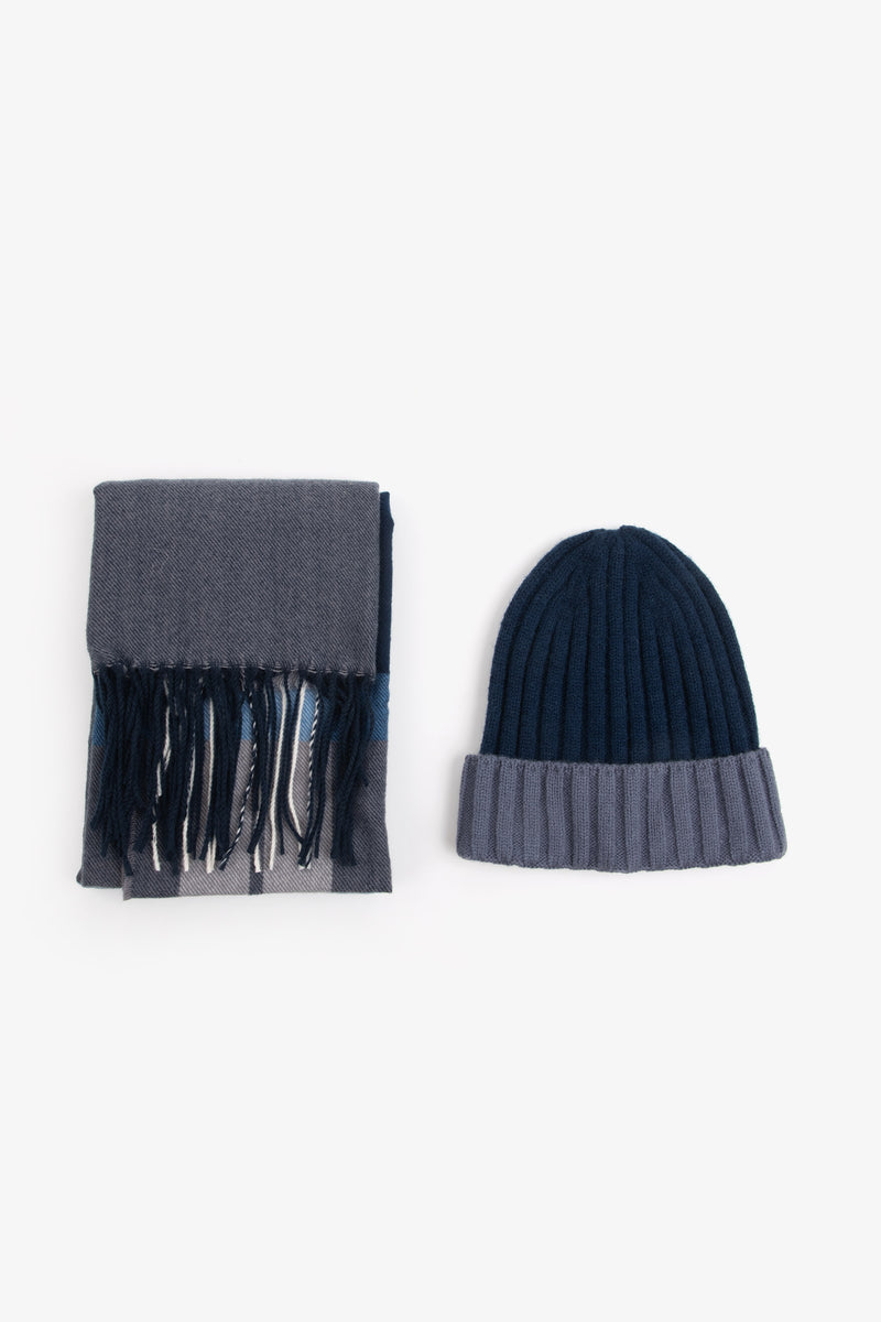 Kit sciarpa e cappello beanie bicolore blu