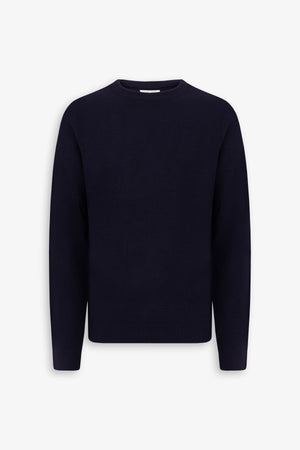 Blue rice stitch structured crewneck sweater