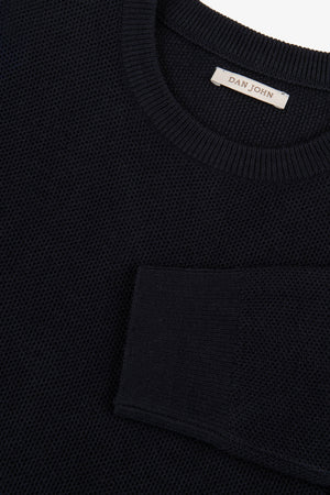 Blue rice stitch structured crewneck sweater