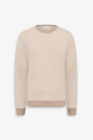 Beige two-tone rice stitch crewneck sweater