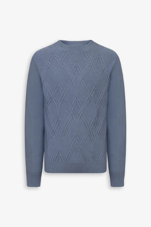Powder blue cable knit crewneck sweater