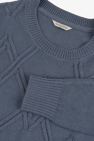 Powder blue cable knit crewneck sweater