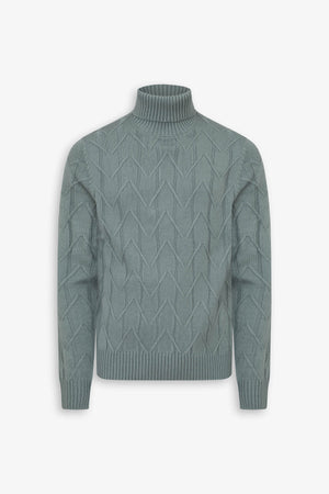 Maglia dolcevita costa piatta e inserto verde acqua