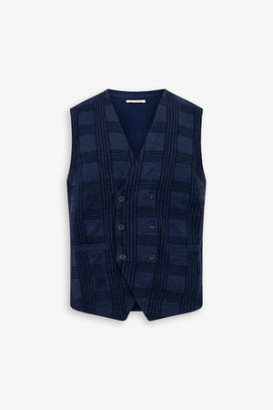 Gilet à double boutonnage en maille à carreaux bleu turquoise