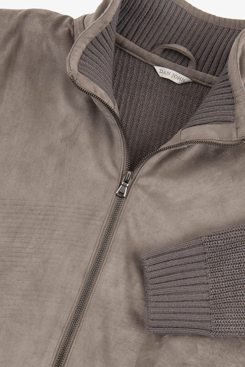 Bomber  in maglia bimaterico tortora