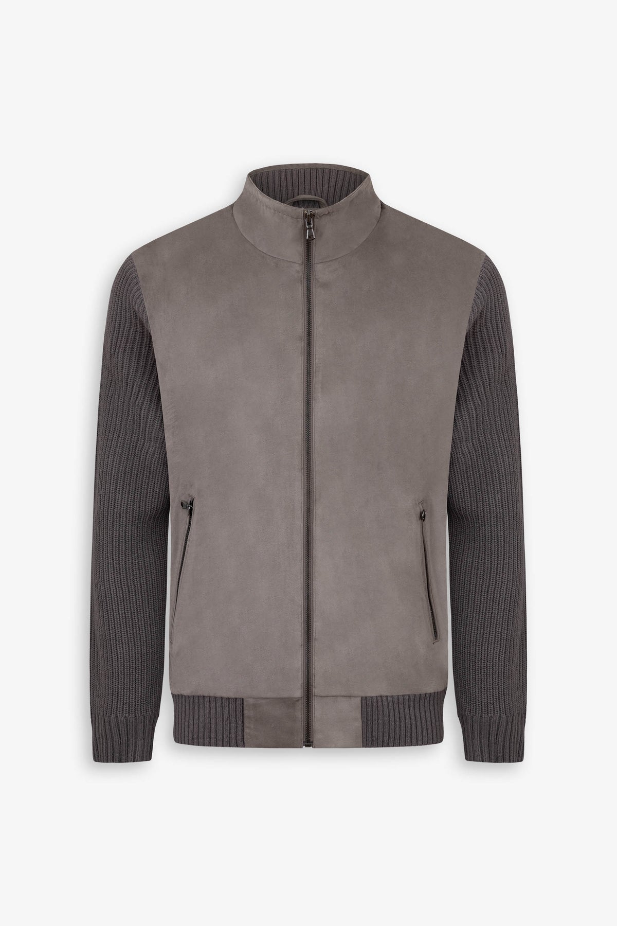 Bomber  in maglia bimaterico tortora