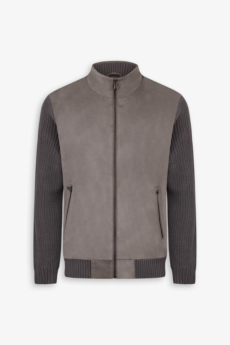 Bomber  in maglia bimaterico tortora