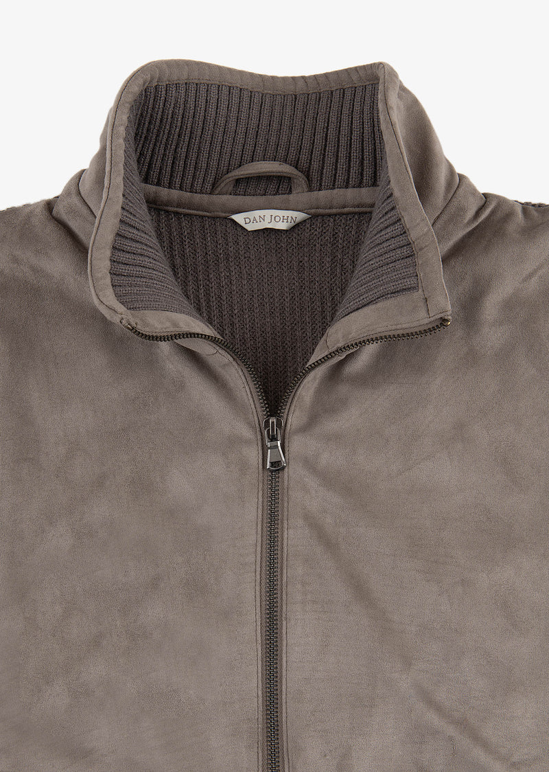 Bomber  in maglia bimaterico tortora