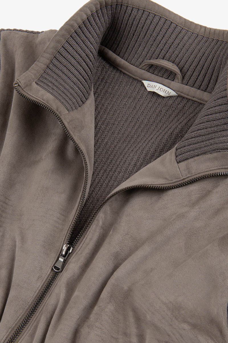 Bomber  in maglia bimaterico tortora