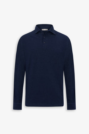 Avion blue stretch piqué polo with shirt collar