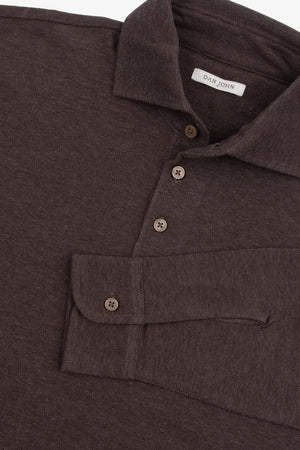 Taupe stretch piqué polo shirt with shirt collar