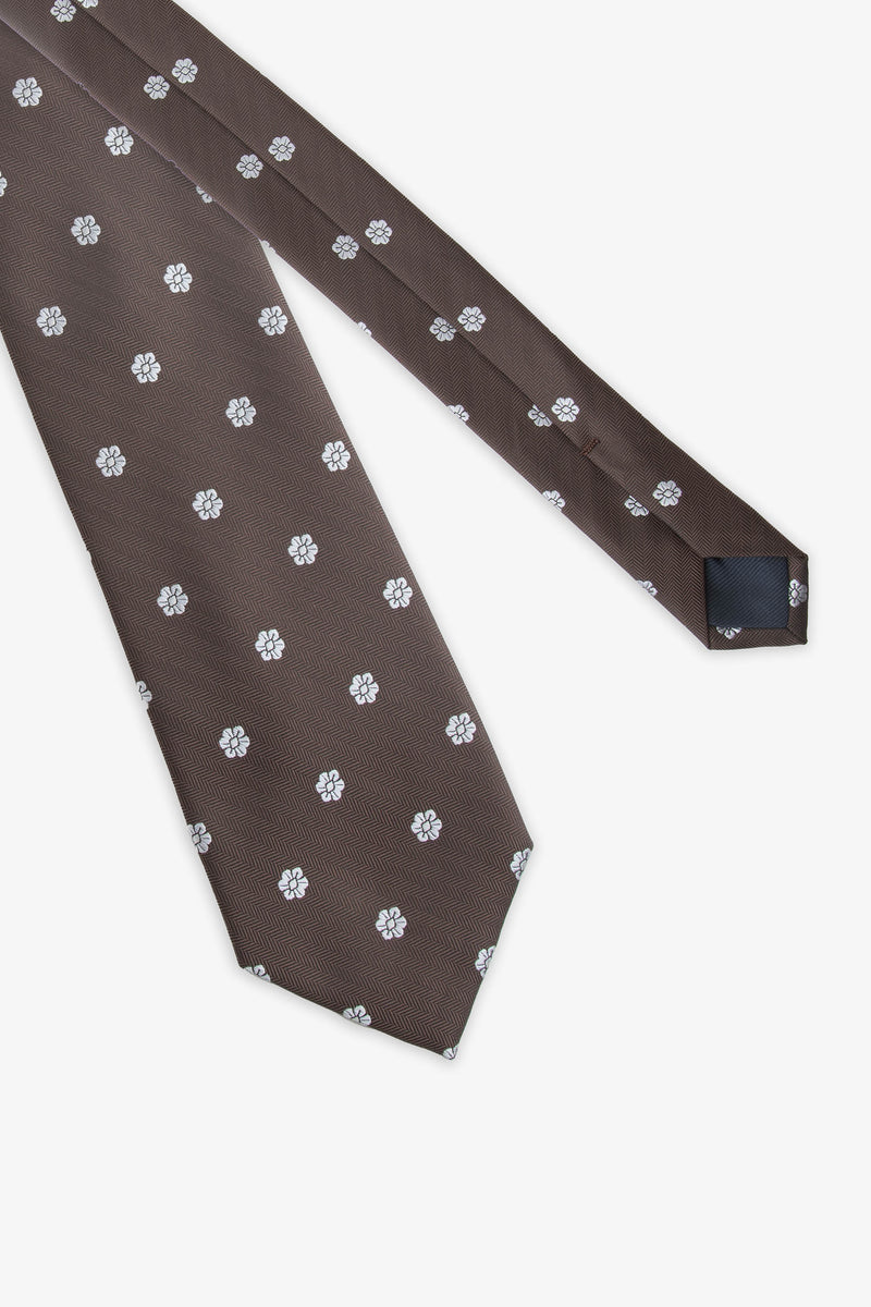Cravate brun foncé motif floral