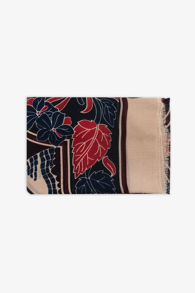 Burgundy macro floral design pashmina scarf