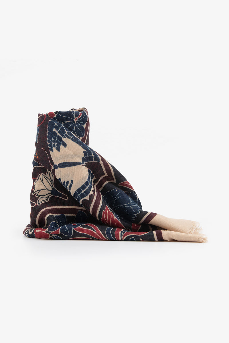 Burgundy macro floral design pashmina scarf