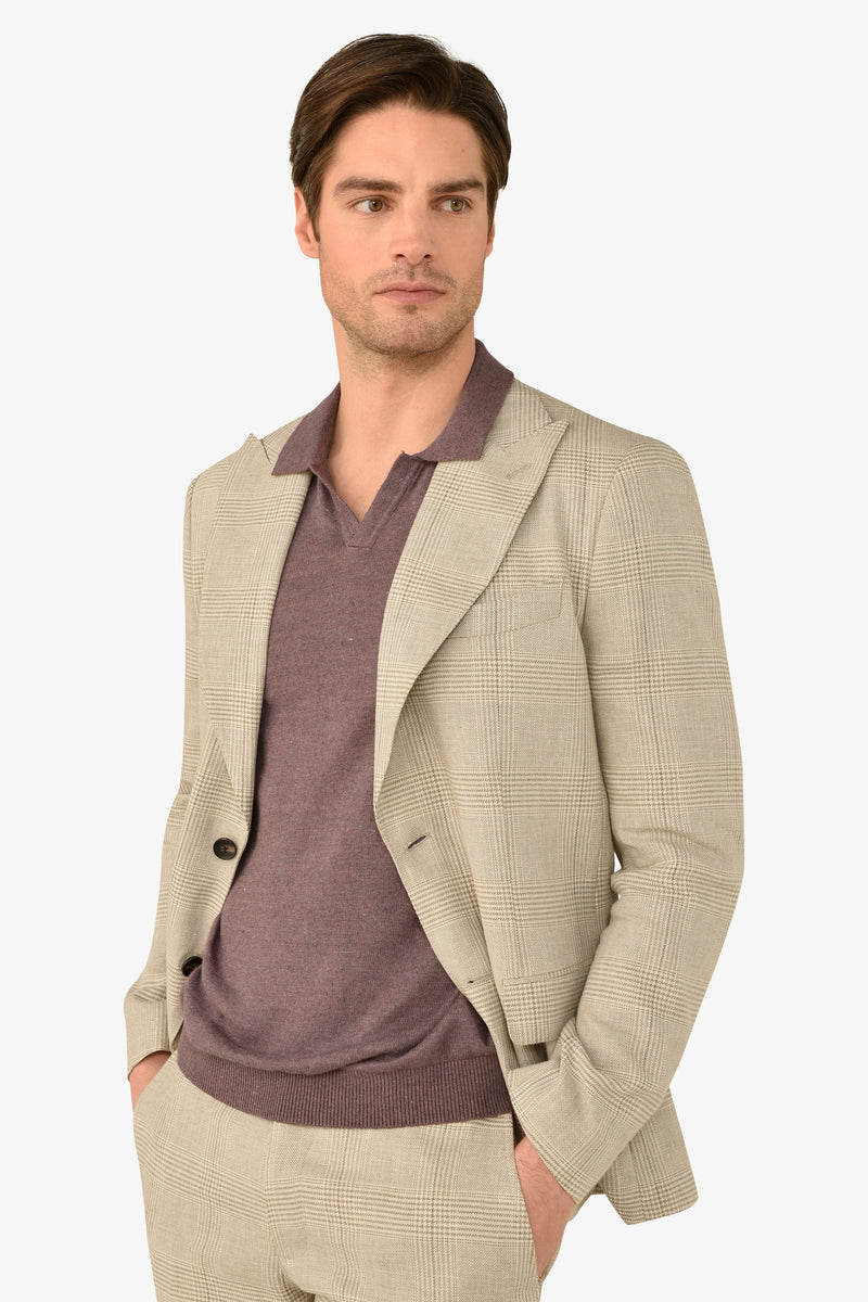 Giacca da abito destrutturata principe di galles sabbia slim-Dan John